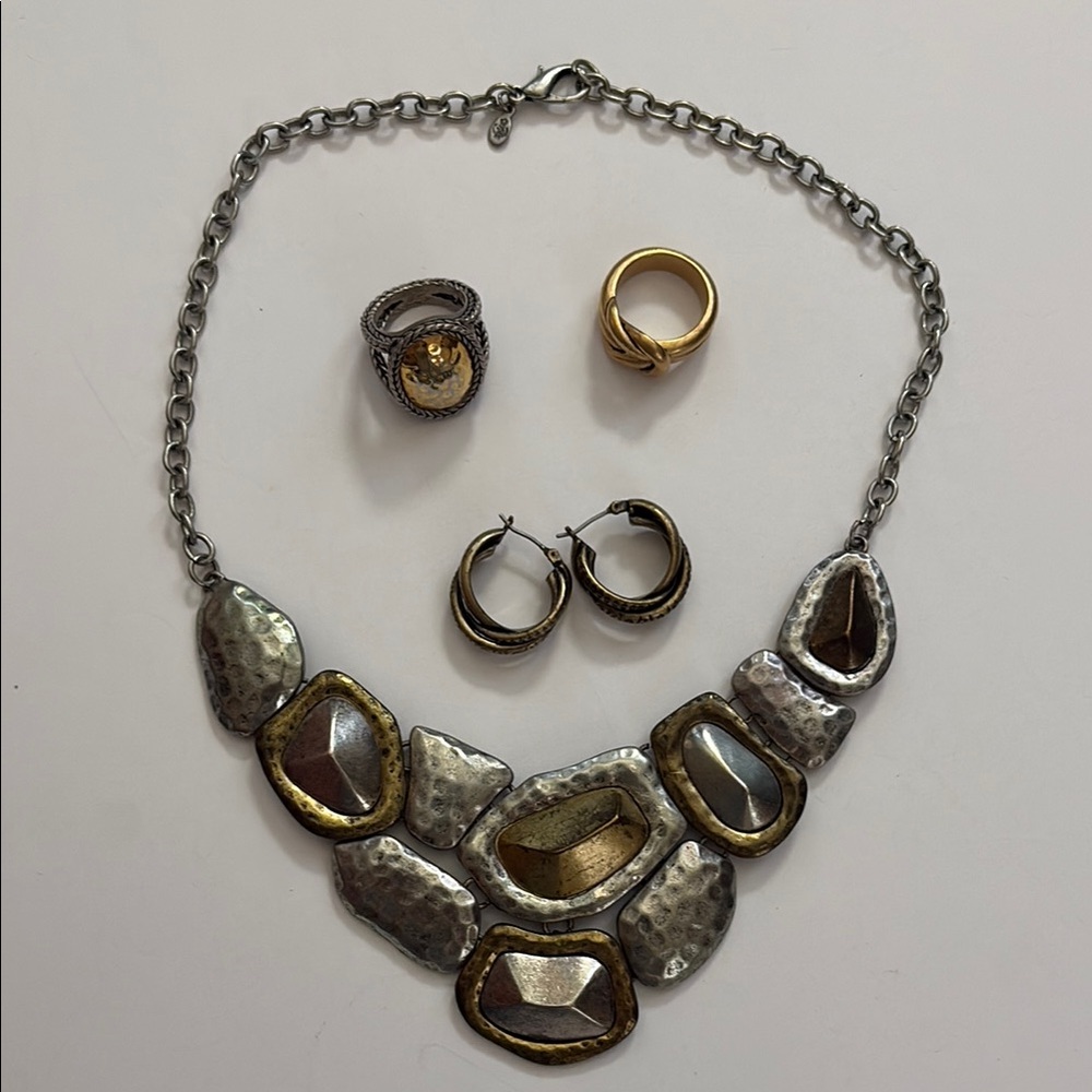 Premiere Design necklace, 2 rings size 5/6, one pair earrings